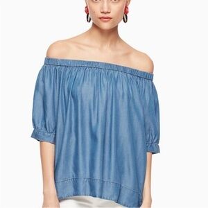 KATE SPADE BLUE CHAMBRAY OFF THE SHOULDER TOP M